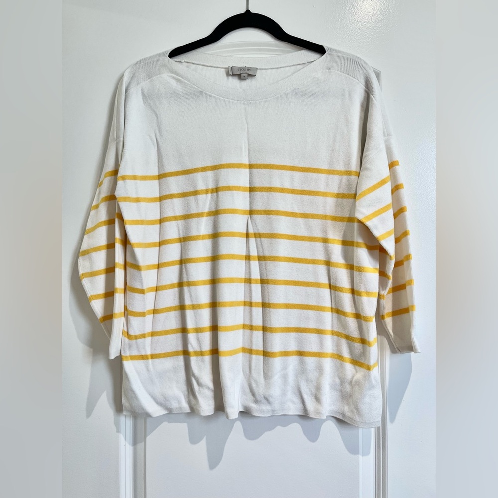 Hobbs London | White w/ Yellow Stripes Sweater Top | Size Medium